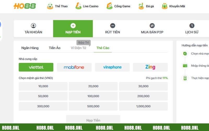 Nhà cái cung cấp đa dạng phương thức nạp tiền