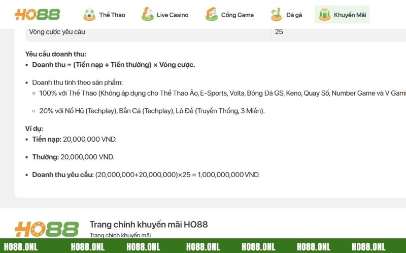 Cược liên tục 25 vòng trở lên có mức tổng cược ít nhất là bằng mức nạp