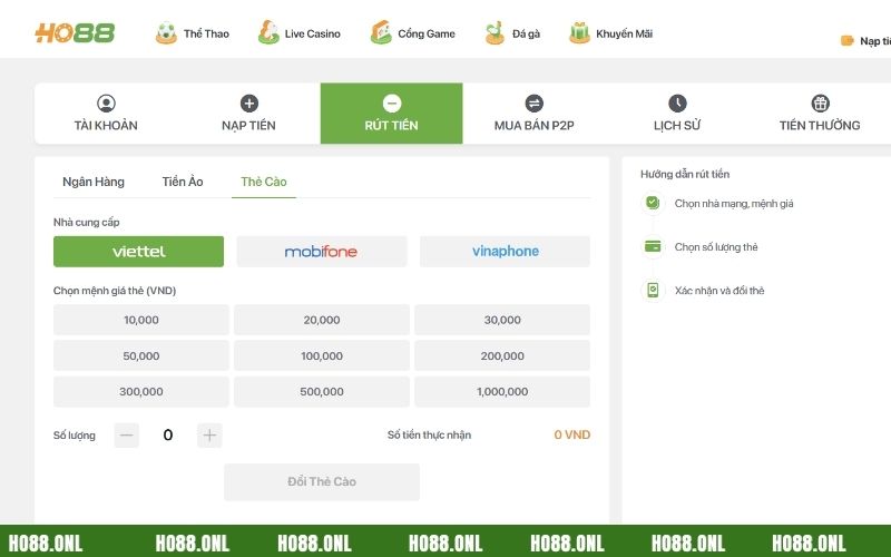Tại Ho88 đã quy định hạn mức rút tiền tối thiểu là 50.000 đồng